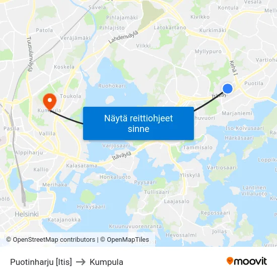 Puotinharju [Itis] to Kumpula map