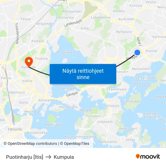 Puotinharju [Itis] to Kumpula map