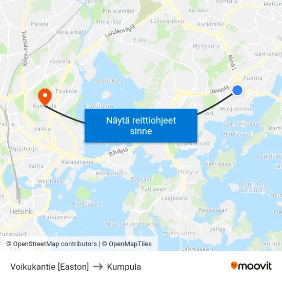 Voikukantie [Easton] to Kumpula map