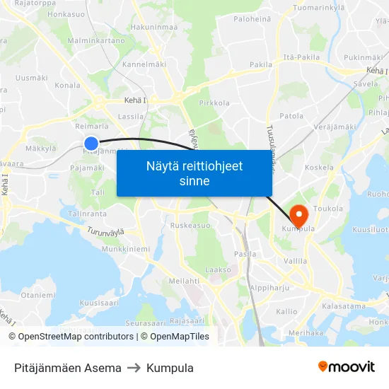 Pitäjänmäen Asema to Kumpula map