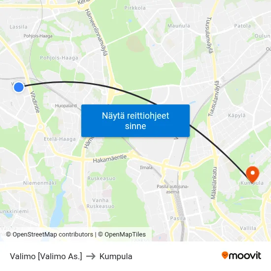 Valimo [Valimo As.] to Kumpula map