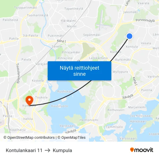 Kontulankaari 11 to Kumpula map