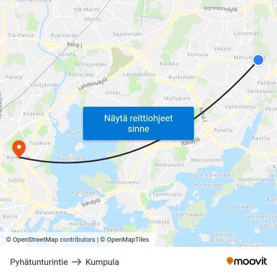 Pyhätunturintie to Kumpula map
