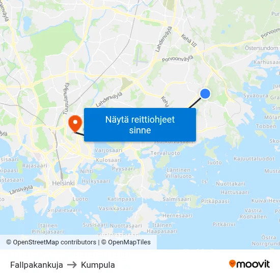 Fallpakankuja to Kumpula map