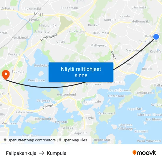Fallpakankuja to Kumpula map