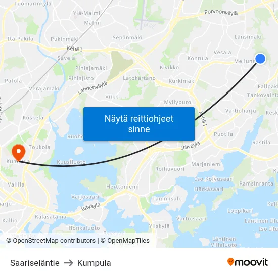 Saariseläntie to Kumpula map
