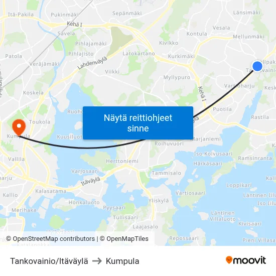 Tankovainio/Itäväylä to Kumpula map