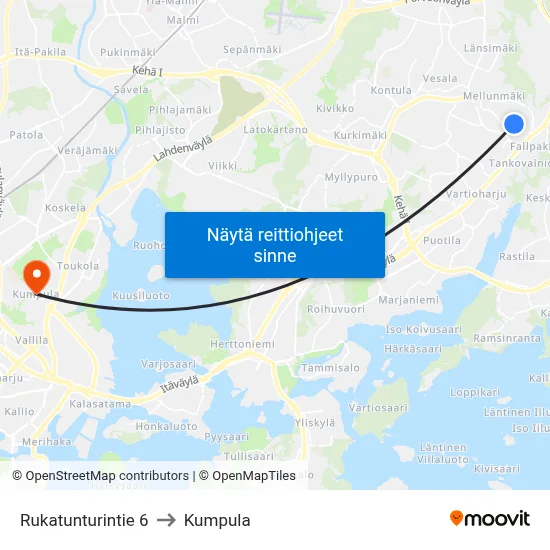 Rukatunturintie 6 to Kumpula map