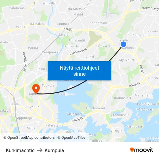 Kurkimäentie to Kumpula map