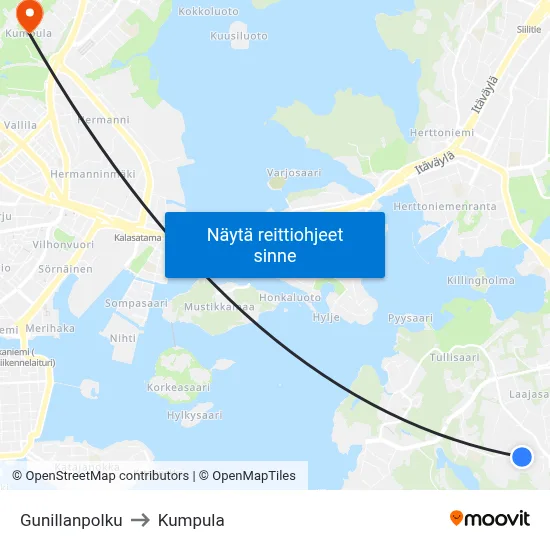 Gunillanpolku to Kumpula map