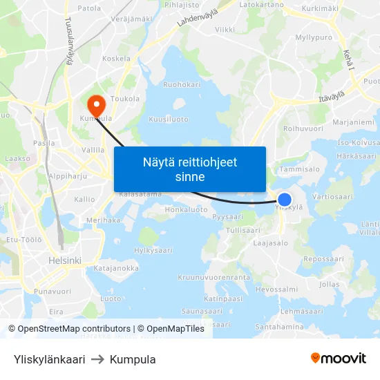 Yliskylänkaari to Kumpula map