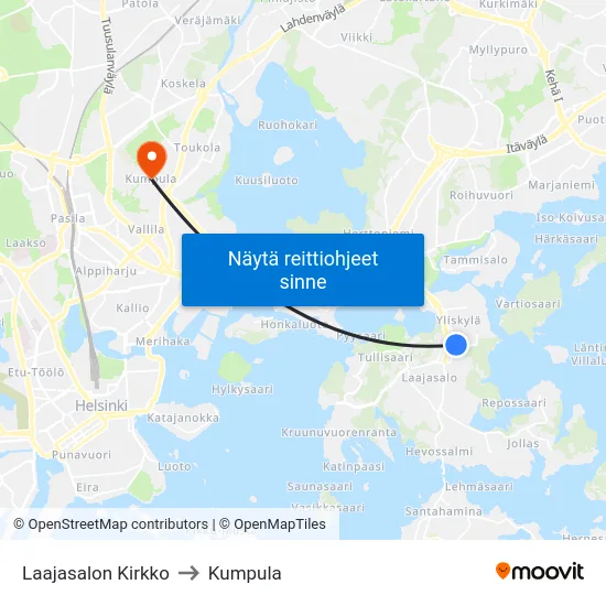 Laajasalon Kirkko to Kumpula map