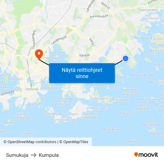 Sumukuja to Kumpula map