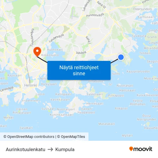 Aurinkotuulenkatu to Kumpula map