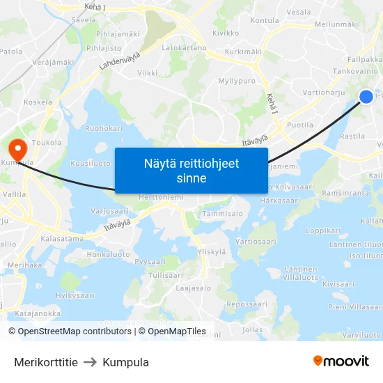 Merikorttitie to Kumpula map