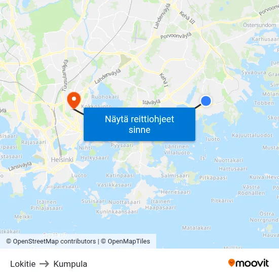 Lokitie to Kumpula map