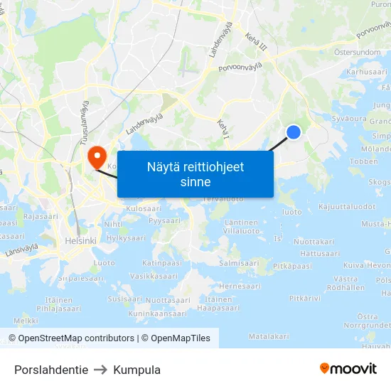 Porslahdentie to Kumpula map