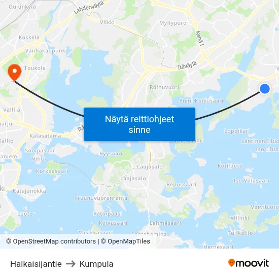 Halkaisijantie to Kumpula map
