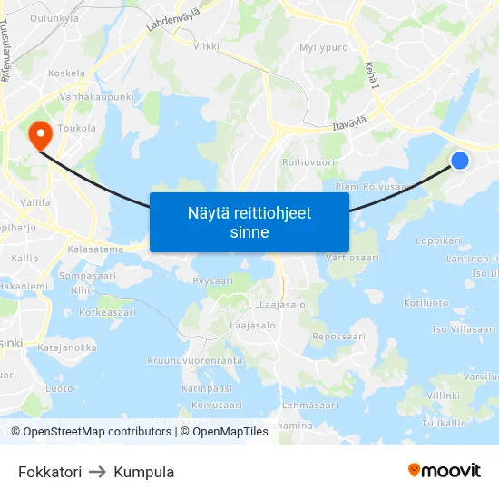 Fokkatori to Kumpula map