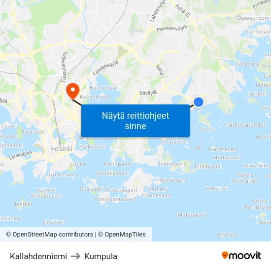 Kallahdenniemi to Kumpula map