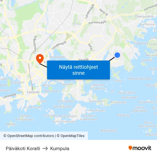 Päiväkoti Koralli to Kumpula map