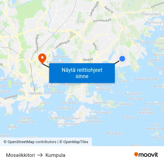 Mosaiikkitori to Kumpula map