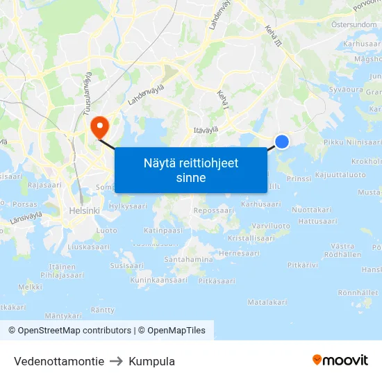 Vedenottamontie to Kumpula map