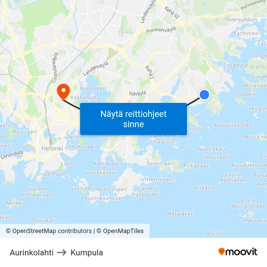 Aurinkolahti to Kumpula map