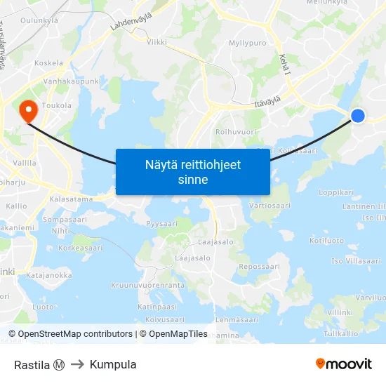 Rastila Ⓜ️ to Kumpula map