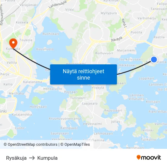 Rysäkuja to Kumpula map