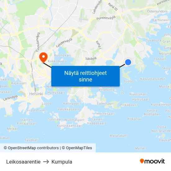 Leikosaarentie to Kumpula map