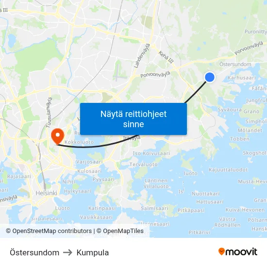 Östersundom to Kumpula map