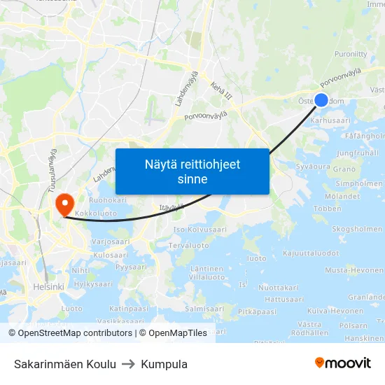 Sakarinmäen Koulu to Kumpula map