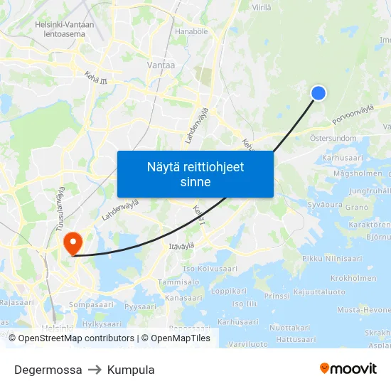 Degermossa to Kumpula map