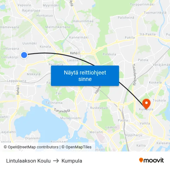 Lintulaakson Koulu to Kumpula map