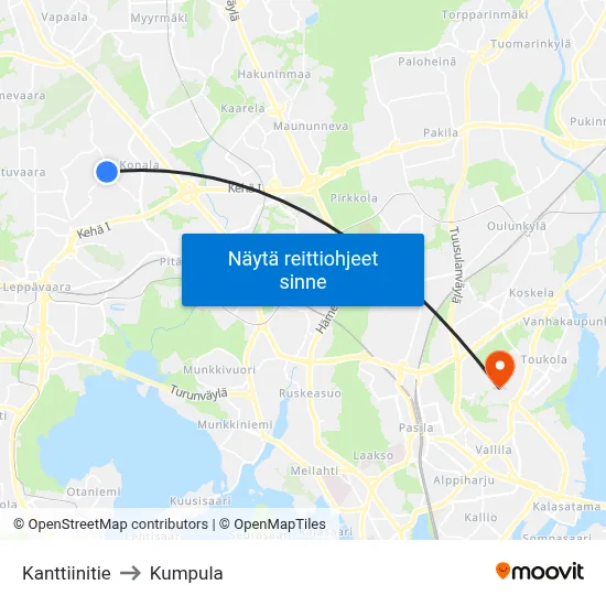 Kanttiinitie to Kumpula map