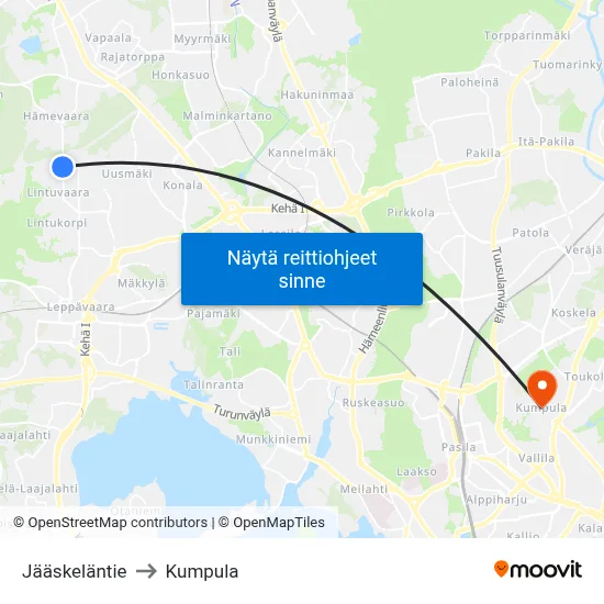 Jääskeläntie to Kumpula map