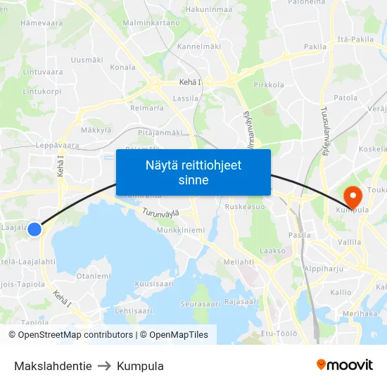 Makslahdentie to Kumpula map