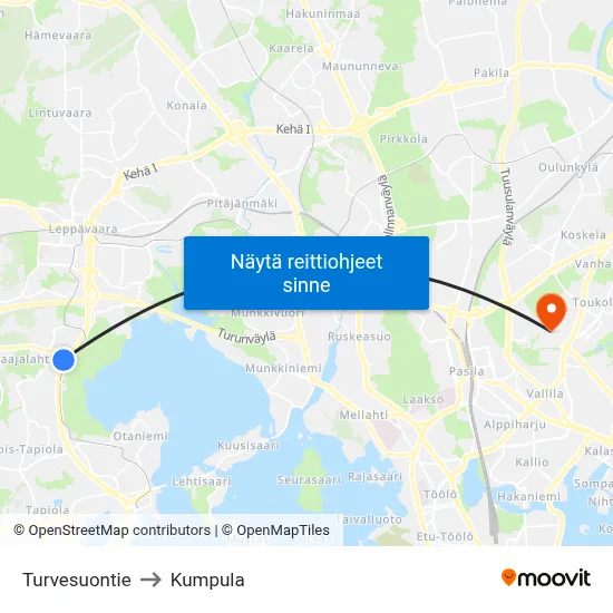 Turvesuontie to Kumpula map