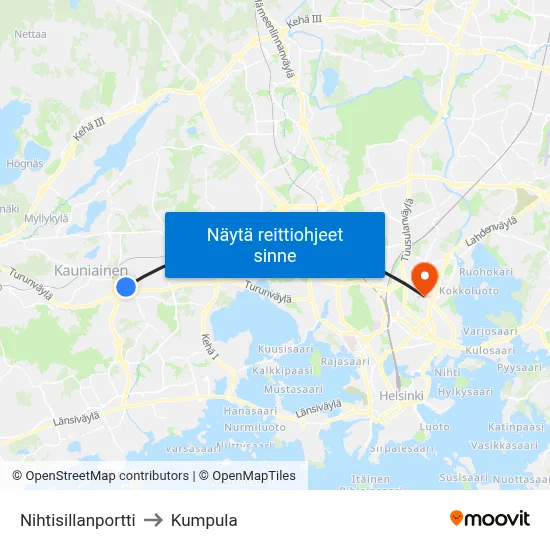 Nihtisillanportti to Kumpula map
