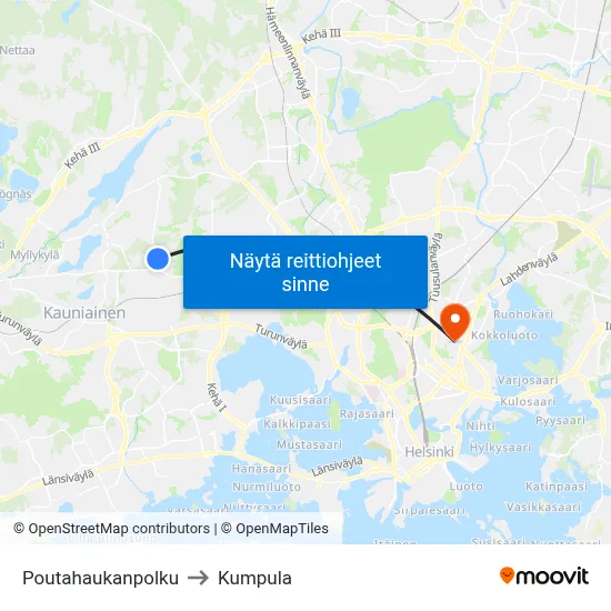 Poutahaukanpolku to Kumpula map