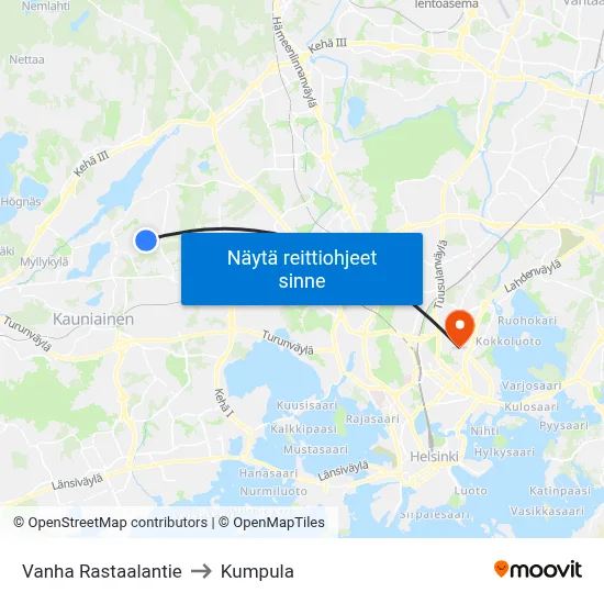 Vanha Rastaalantie to Kumpula map