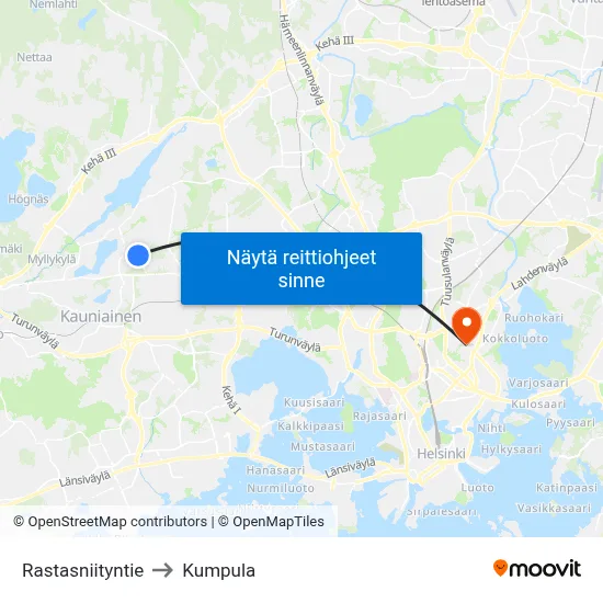 Rastasniityntie to Kumpula map