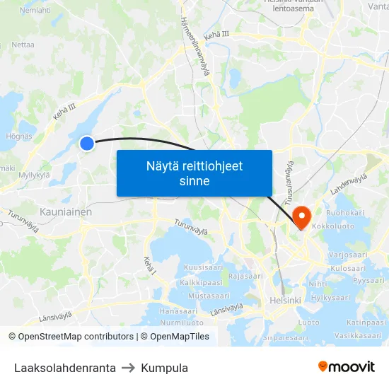 Laaksolahdenranta to Kumpula map