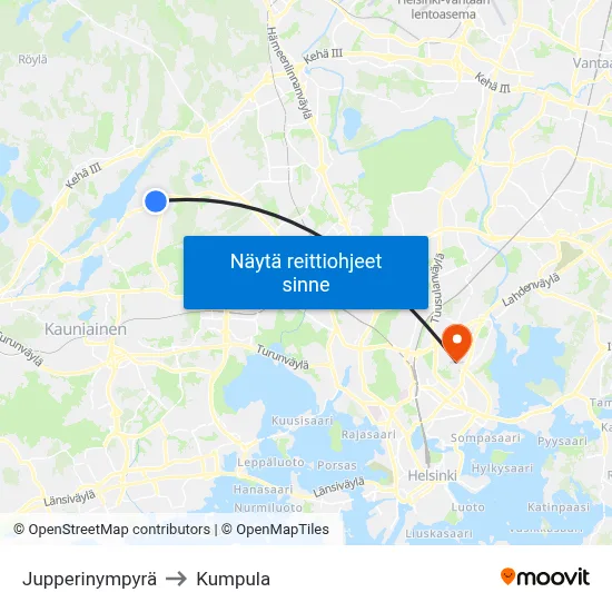 Jupperinympyrä to Kumpula map