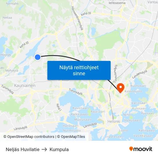 Neljäs Huvilatie to Kumpula map