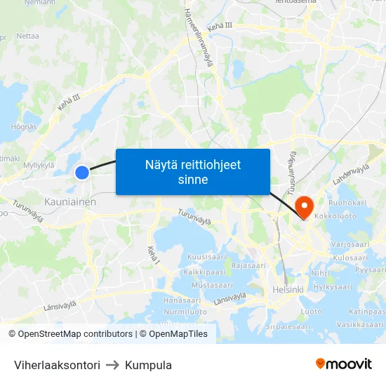 Viherlaaksontori to Kumpula map