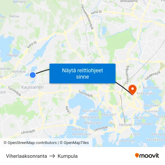 Viherlaaksonranta to Kumpula map