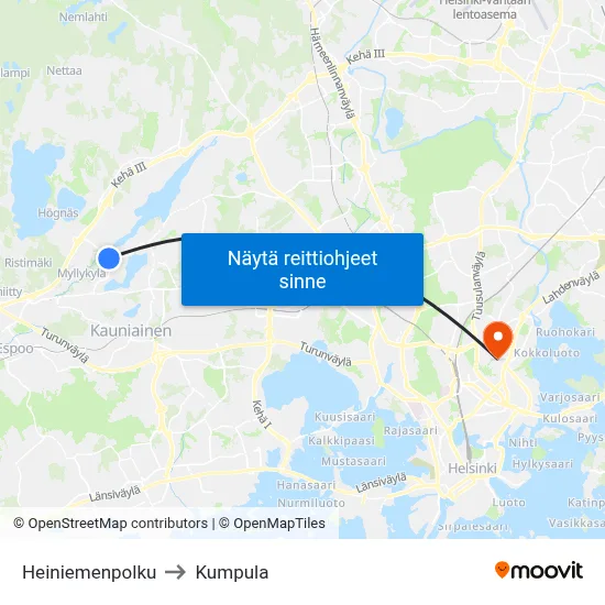 Heiniemenpolku to Kumpula map
