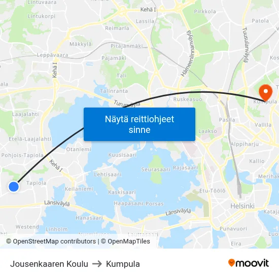 Jousenkaaren Koulu to Kumpula map